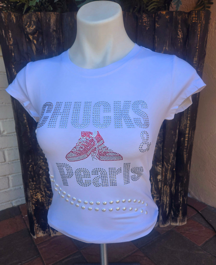 Chucks & Pearls Graphic Studded Tee