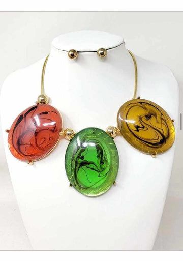 multi color swirled stones with stud ball earrings