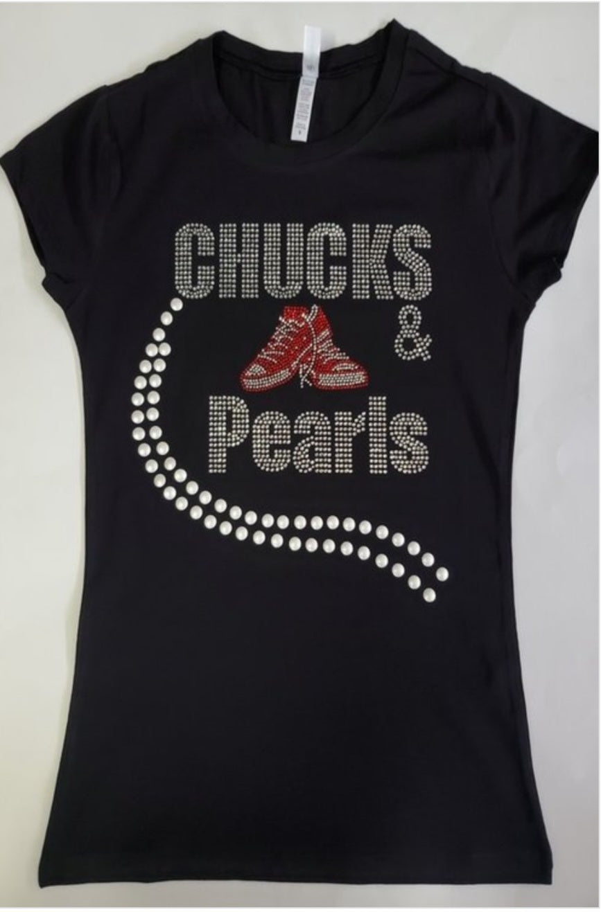 Chucks & Pearls Graphic Studded Tee