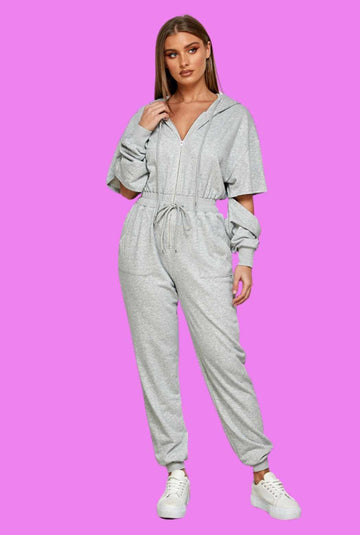 Chill vibes Jumpsuit, womans jumpsuit with pockets, hood upper zipper and draw string waist